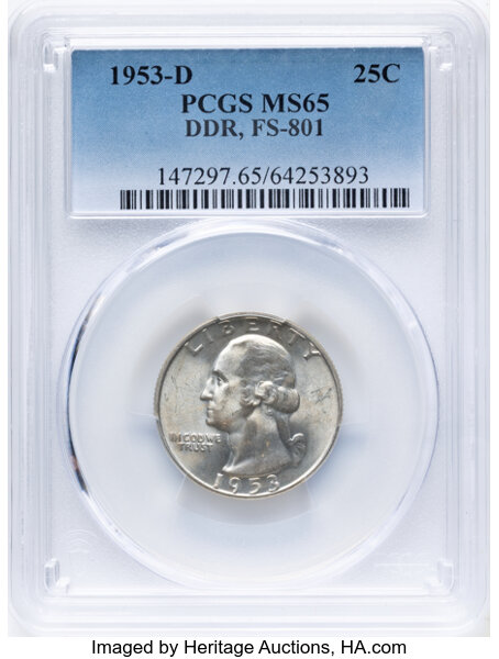1953-D 25c Doubled Die Reverse, FS-801 MS thumbnail 2