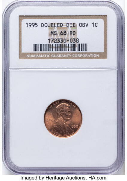 1995 1c Doubled Die Obverse, FS-101 MS RD thumbnail 2