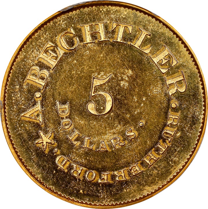 Image for (1908) G$5  A.Bechtler, 141 GR, 20C, Chapman Restrike, K-30 PR CAM PR66 CAM