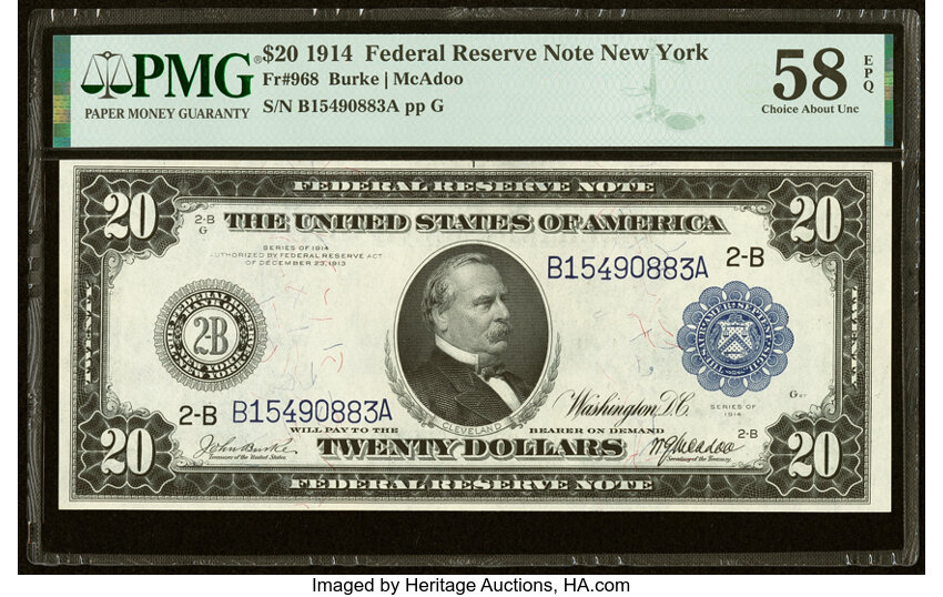 1914 $20  Blue Seal, New York (Fr. 968) thumbnail 2