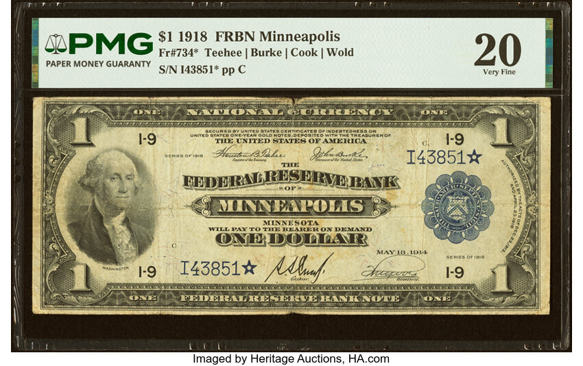 1918 $1  Minneapolis, Star Replacement (Fr. 734*) thumbnail 2