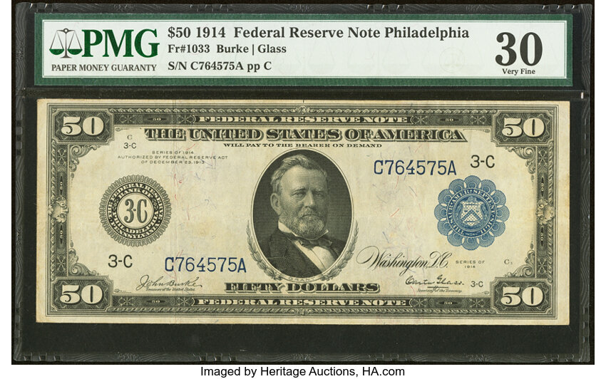 1914 $50  Blue Seal, Philadelphia (Fr. 1033) thumbnail 2