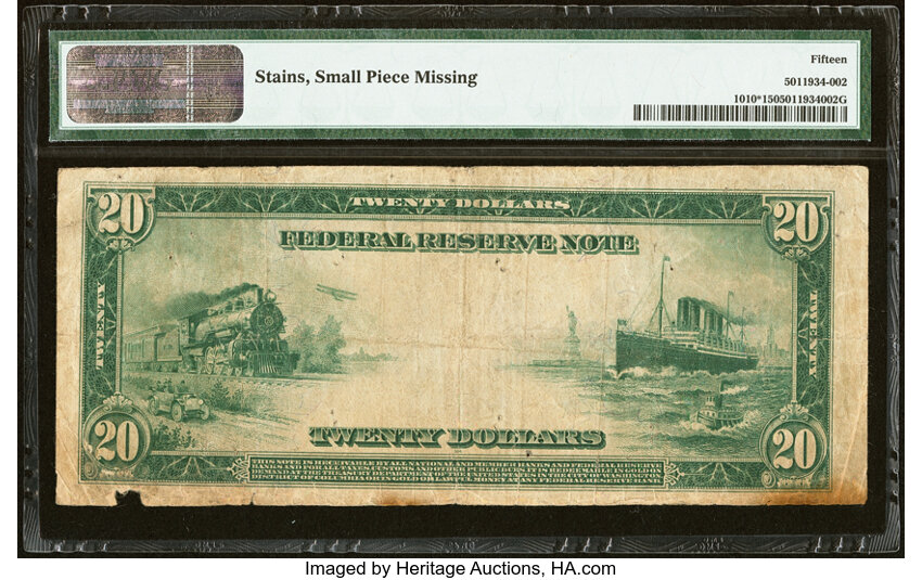 1914 $20  Blue Seal, San Francisco, Star Replacement (Fr. 1010*) thumbnail 2