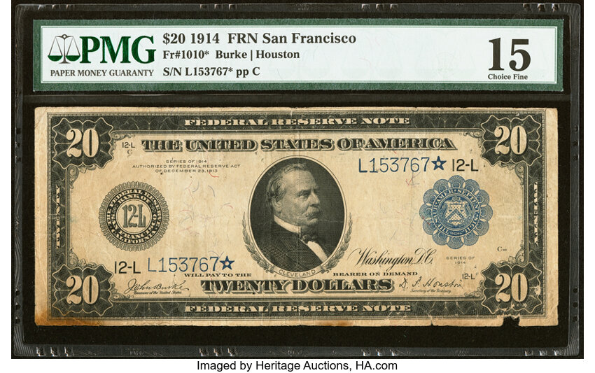 Image for 1914 $20  Blue Seal, San Francisco, Star Replacement (Fr. 1010*)
