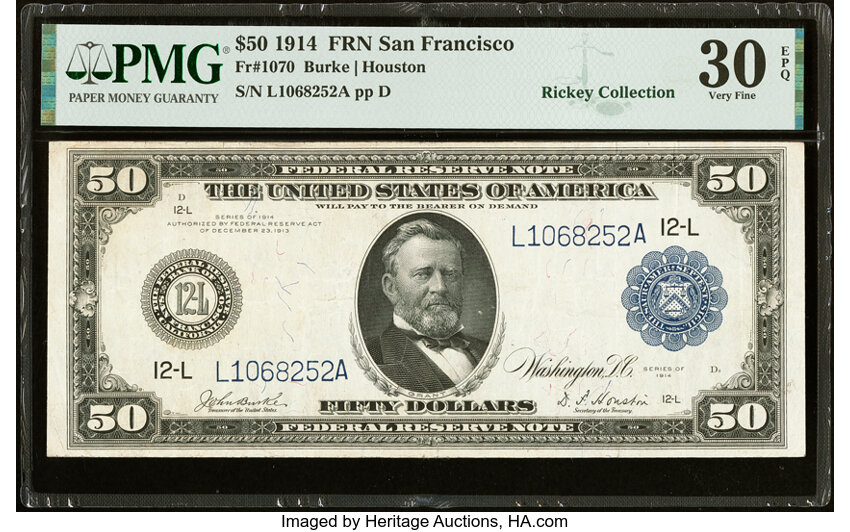 1914 $50  Blue Seal, San Francisco (Fr. 1070) thumbnail 2