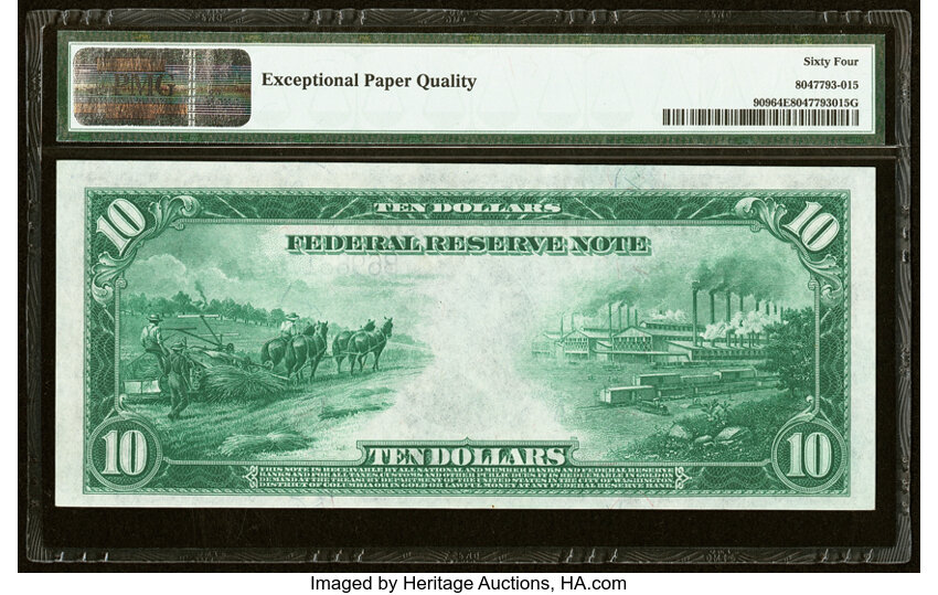 1914 $10  Blue Seal, New York (Fr. 909) thumbnail 5
