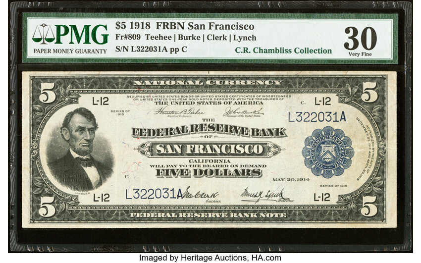 1918 $5  San Francisco (Fr. 809) thumbnail 2