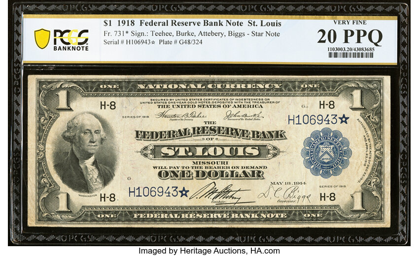 1918 $1  St. Louis, Star Replacement (Fr. 731*) thumbnail 2