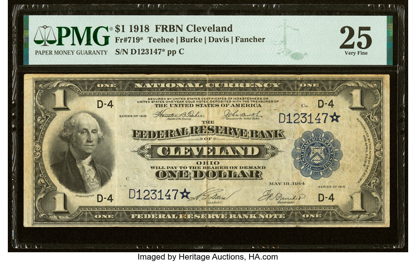 1918 $1  Cleveland, Star Replacement (Fr. 719*) thumbnail 2