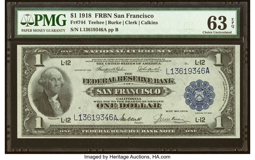 1918 $1  San Francisco (Fr. 744) thumbnail 3