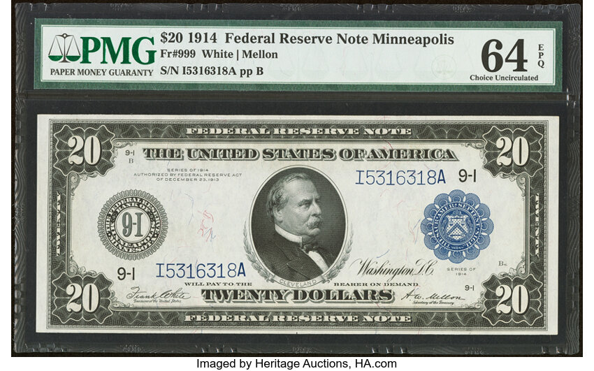 1914 $20  Blue Seal, Minneapolis (Fr. 999) thumbnail 2