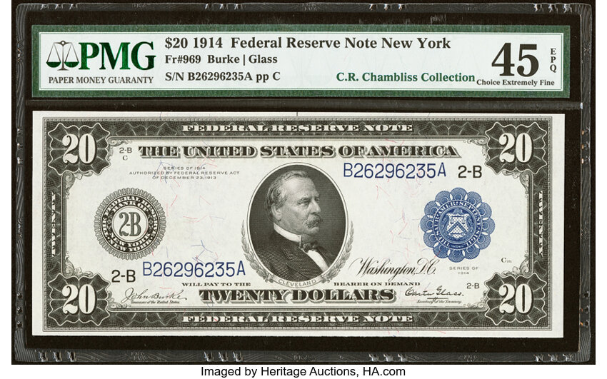 1914 $20  Blue Seal, New York (Fr. 969) thumbnail 2