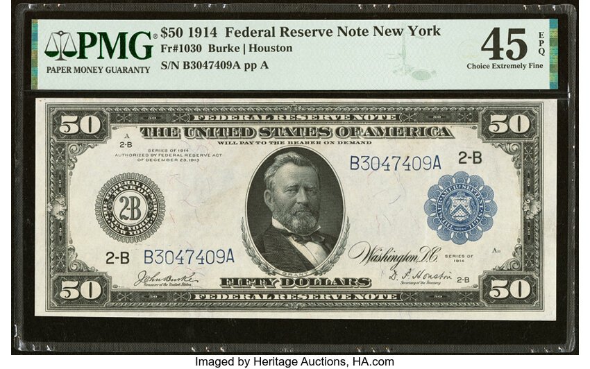 1914 $50  Blue Seal, New York (Fr. 1030) thumbnail 2