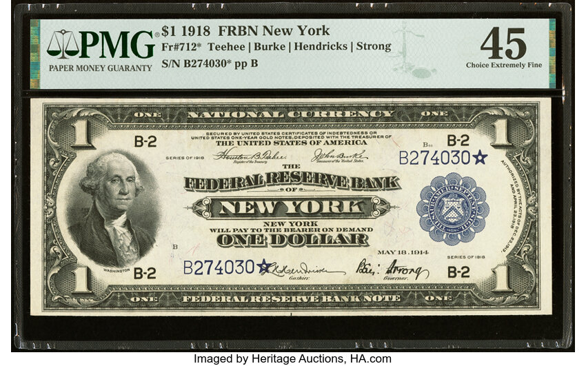 1918 $1  New York, Star Replacement (Fr. 712*) thumbnail 2