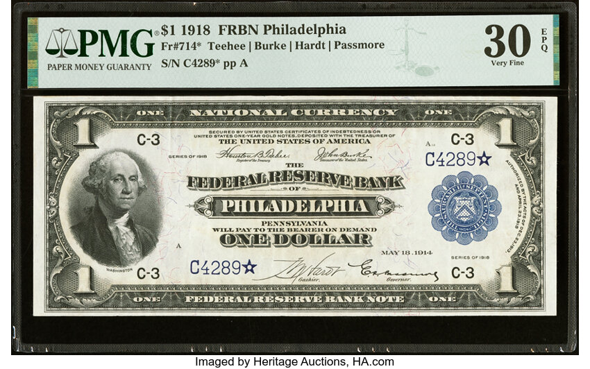 1918 $1  Philadelphia, Star Replacement (Fr. 714*) thumbnail 2