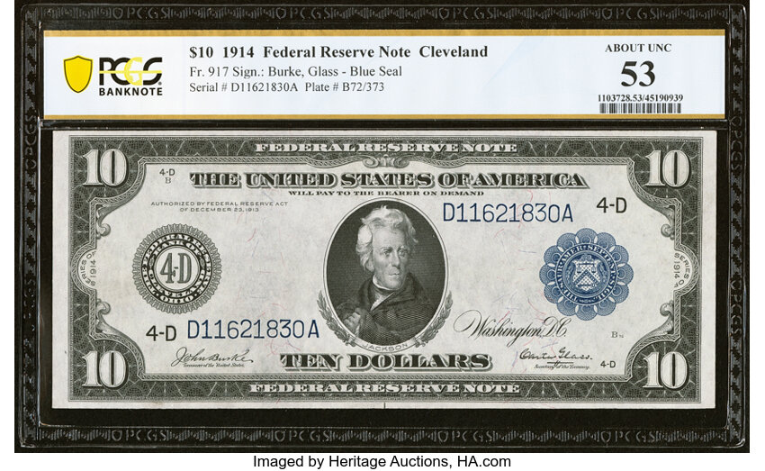 1914 $10  Blue Seal, Cleveland (Fr. 917) thumbnail 2