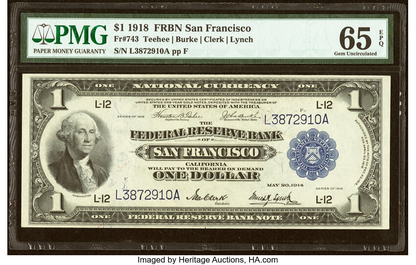 1918 $1  San Francisco (Fr. 743) thumbnail 2
