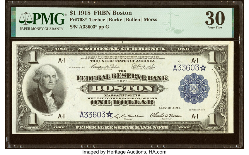 1918 $1  Boston, Star Replacement (Fr. 708*) thumbnail 2