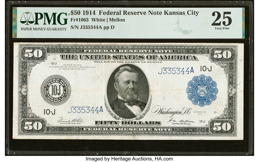 1914 $50  Blue Seal, Kansas City (Fr. 1063) thumbnail 2