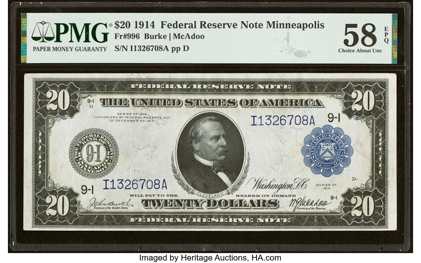 1914 $20  Blue Seal, Minneapolis (Fr. 996) thumbnail 2