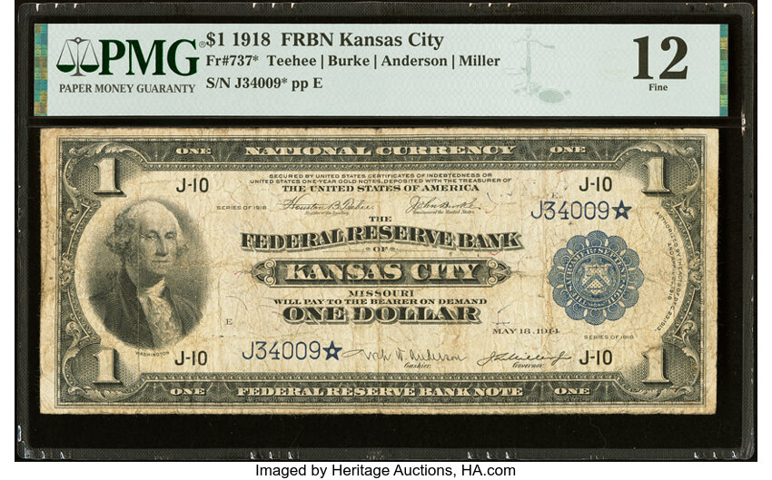 1918 $1  Kansas City, Star Replacement (Fr. 737*) thumbnail 2