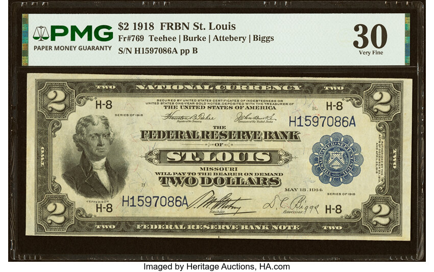 1918 $2  St. Louis (Fr. 769) thumbnail 2