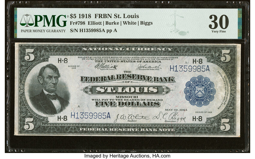 1918 $5  St. Louis (Fr. 798) thumbnail 2