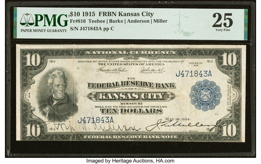 1915 $10  Kansas City (Fr. 816) thumbnail 2
