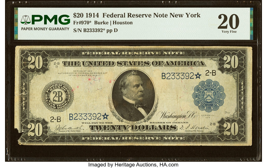 1914 $20  Blue Seal, New York, Star Replacement (Fr. 970*) thumbnail 3