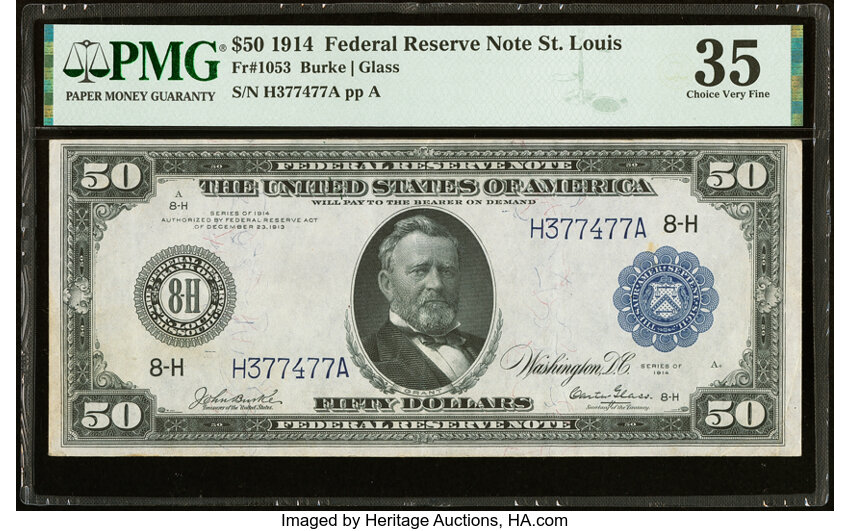 1914 $50  Blue Seal, St. Louis (Fr. 1053) thumbnail 2