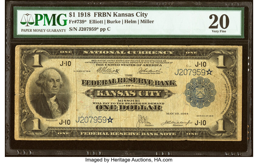 1918 $1  Kansas City, Star Replacement (Fr. 739*) thumbnail 2