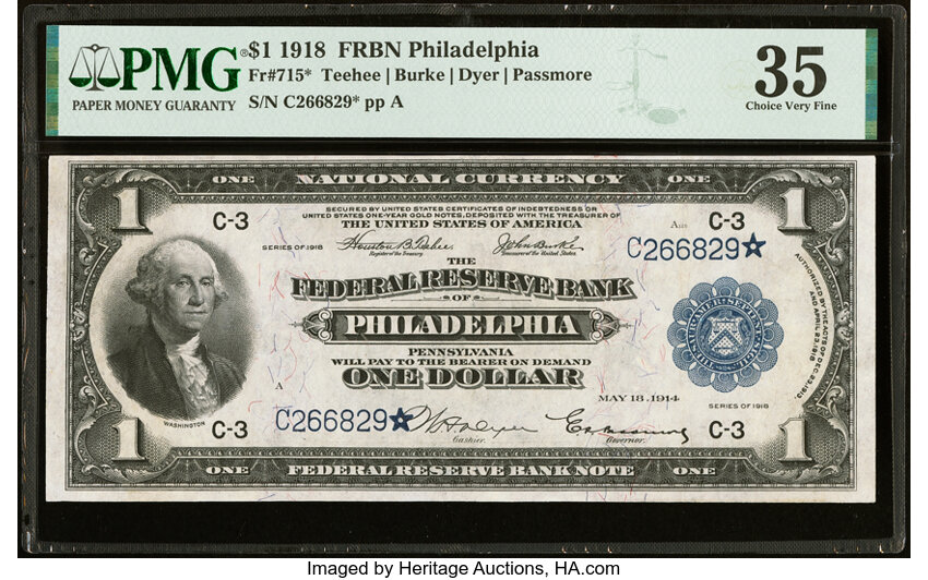 1918 $1  Philadelphia, Star Replacement (Fr. 715*) thumbnail 2