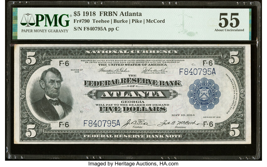1918 $5  Atlanta (Fr. 790) thumbnail 2