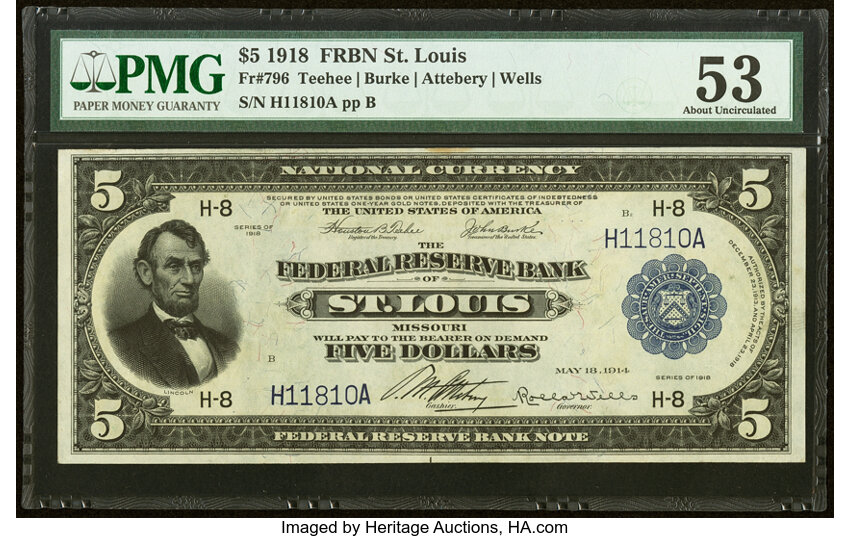1918 $5  St. Louis (Fr. 796) thumbnail 2