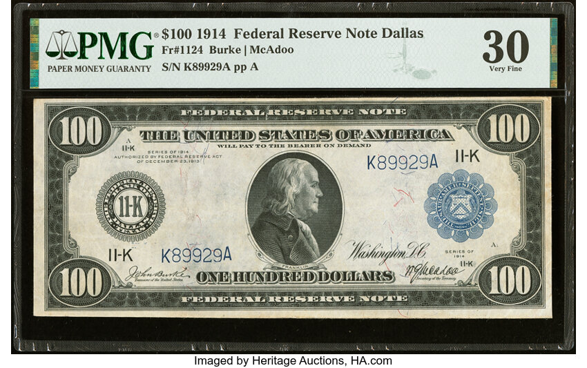 1914 $100  Blue Seal, Dallas (Fr. 1124) thumbnail 2