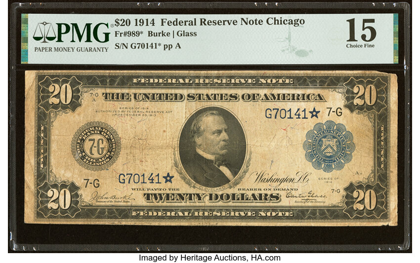1914 $20  Blue Seal, Chicago, Star Replacement (Fr. 989*) thumbnail 2