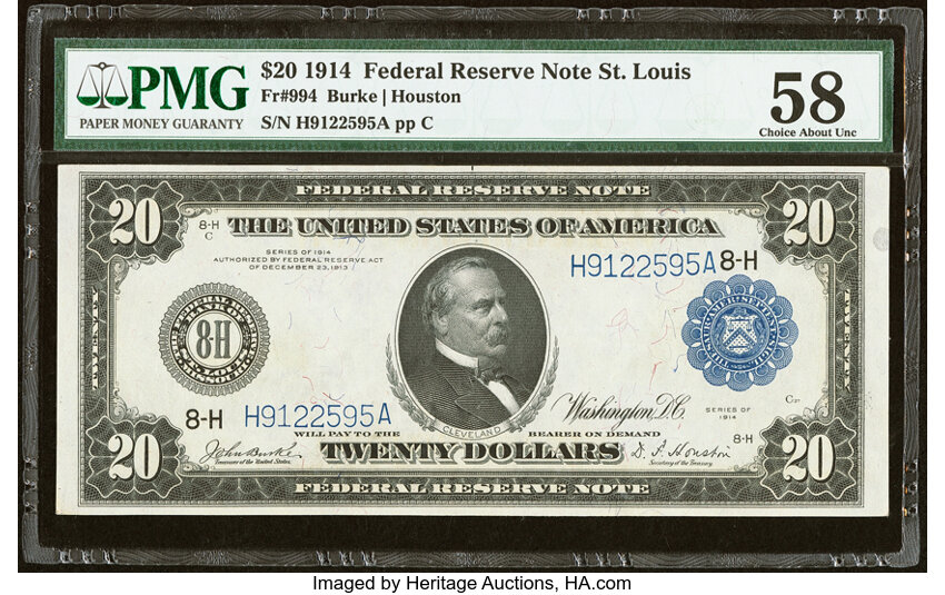 1914 $20  Blue Seal, St. Louis (Fr. 994) thumbnail 2