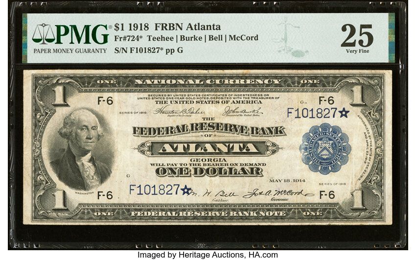 1918 $1  Atlanta, Star Replacement (Fr. 724*) thumbnail 2