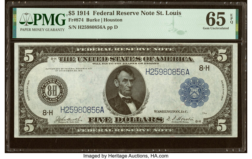 1914 $5  Blue Seal, St. Louis (Fr. 874) thumbnail 2