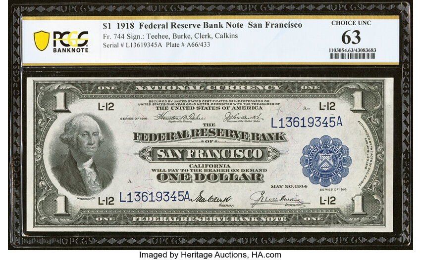 1918 $1  San Francisco (Fr. 744) thumbnail 2