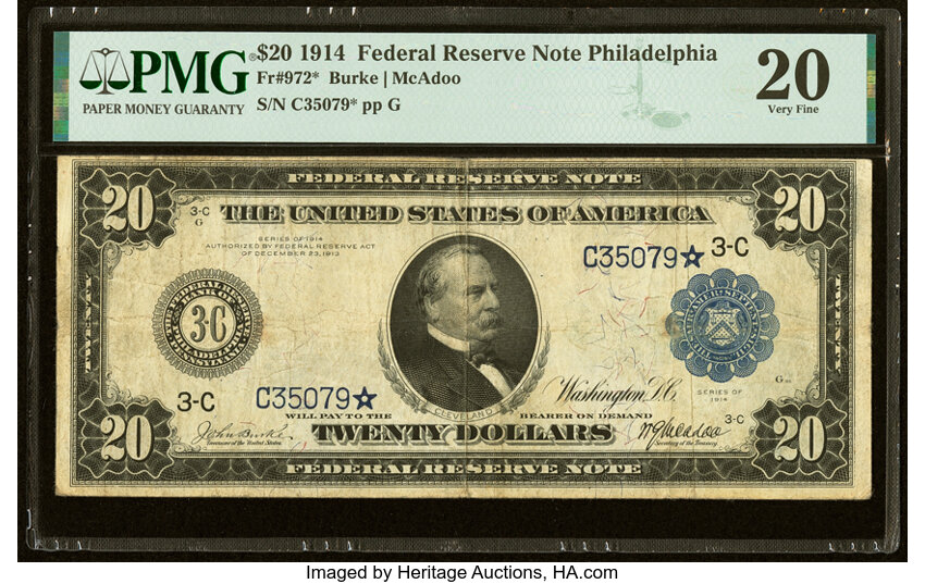 1914 $20  Blue Seal, Philadelphia, Star Replacement (Fr. 972*) thumbnail 2