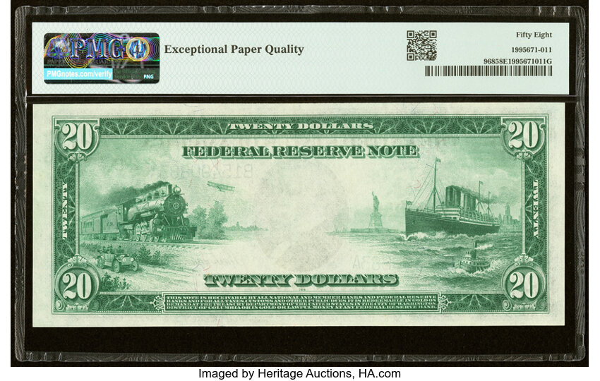 1914 $20  Blue Seal, New York (Fr. 968) thumbnail 3