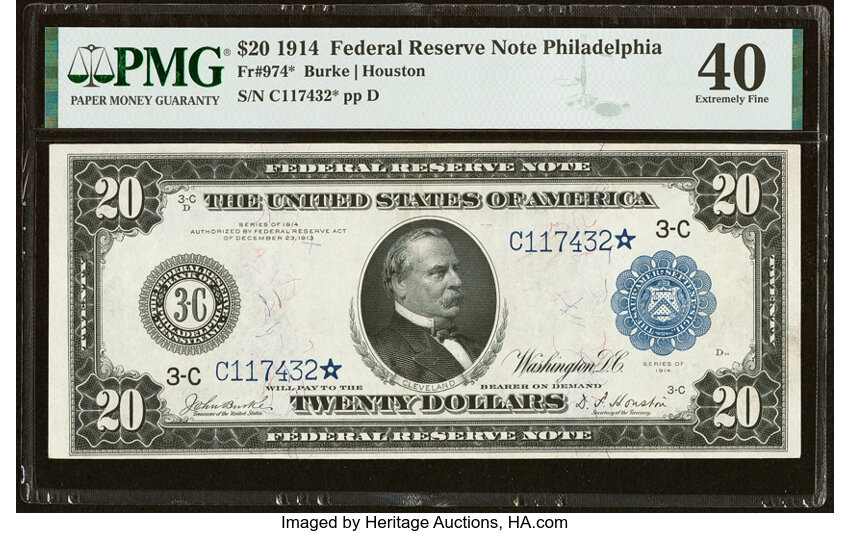1914 $20  Blue Seal, Philadelphia, Star Replacement (Fr. 974*) thumbnail 2