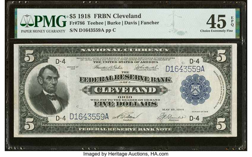 1918 $5  Cleveland (Fr. 786) thumbnail 2