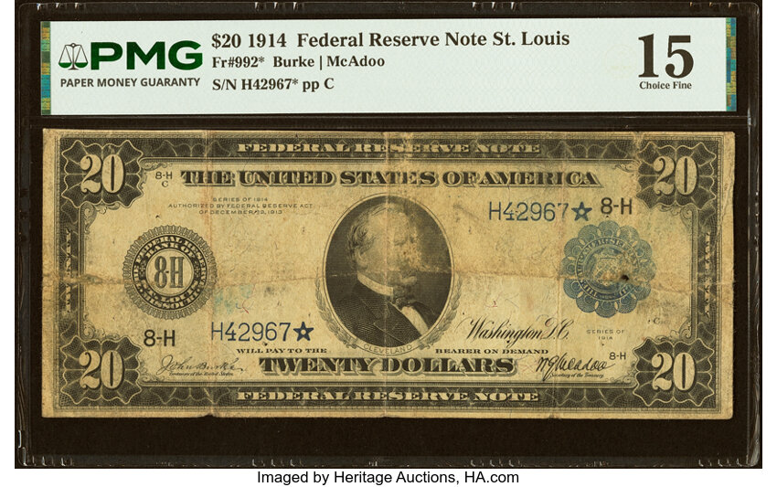 1914 $20  Blue Seal, St. Louis, Star Replacement (Fr. 992*) thumbnail 2