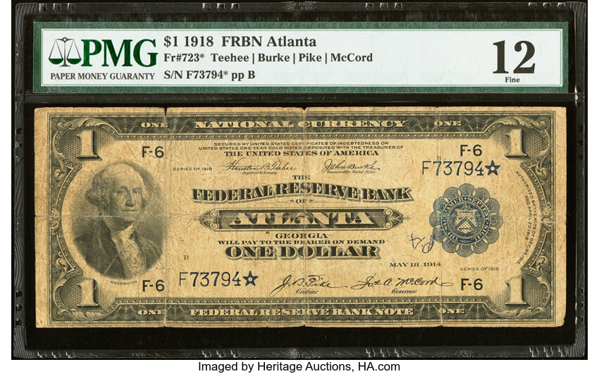 1918 $1  Atlanta, Star Replacement (Fr. 723*) thumbnail 2