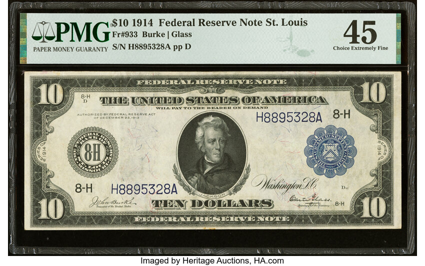 1914 $10  Blue Seal, St. Louis (Fr. 933) thumbnail 2