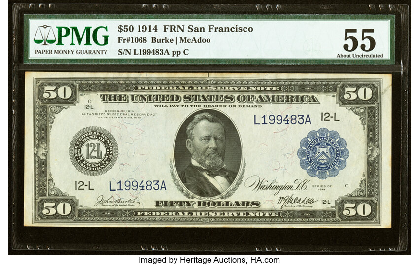 1914 $50  Blue Seal, San Francisco (Fr. 1068) thumbnail 2