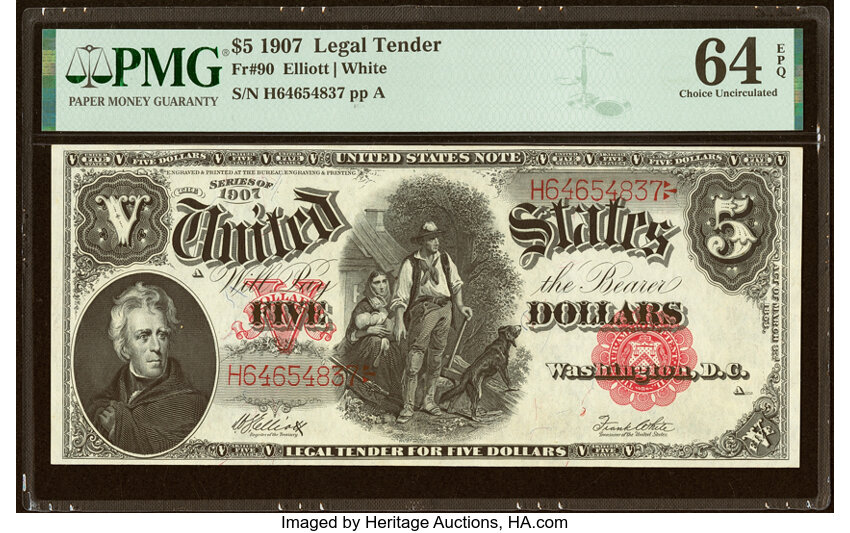 1907 $5  Mule (Fr. 90m) thumbnail 2