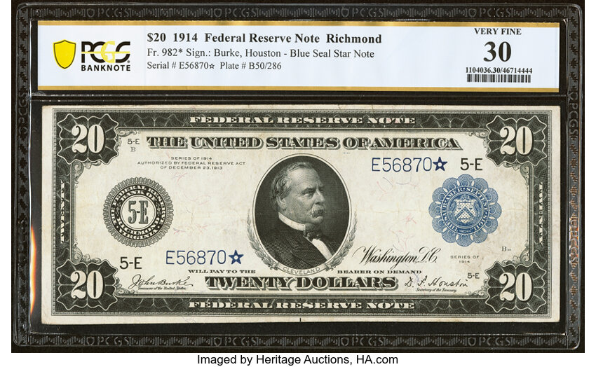 Image for 1914 $20  Blue Seal, Richmond, Star Replacement (Fr. 982*)